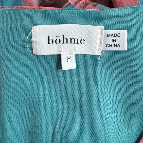 Bohme Maxi Tropical Aqua Print Knit Tiered Dress M - Picture 8 of 13